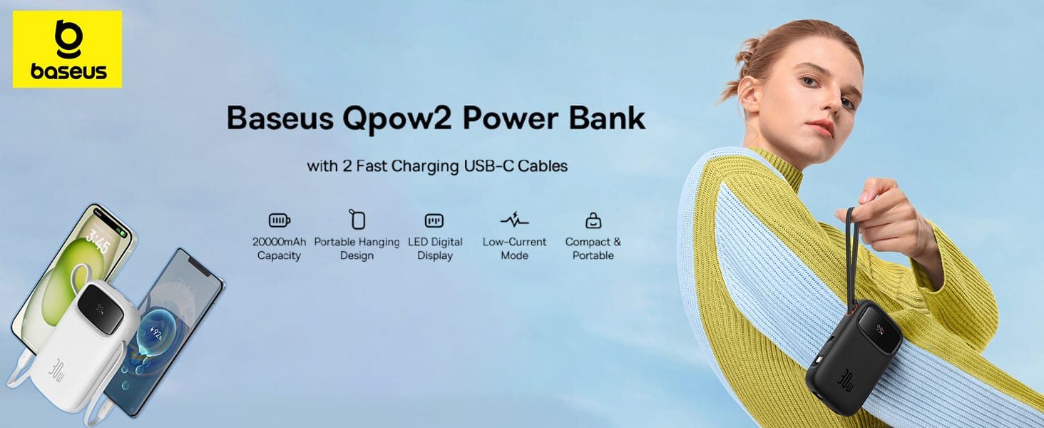 Baseus 20000mAh 30W Qpow2 Dual Cable Fast Charge Power Bank GenArc Sri Lanka Banner 1